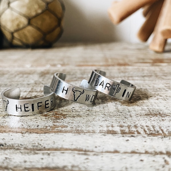 western hand stamped rings