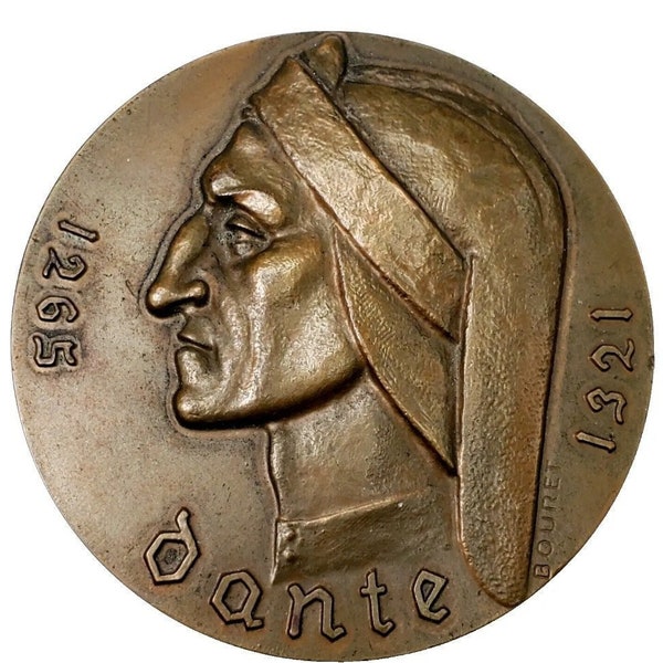 Rare Dante Alighieri 1265-1321 Pierre Bouret Bronze Medal French Medallion