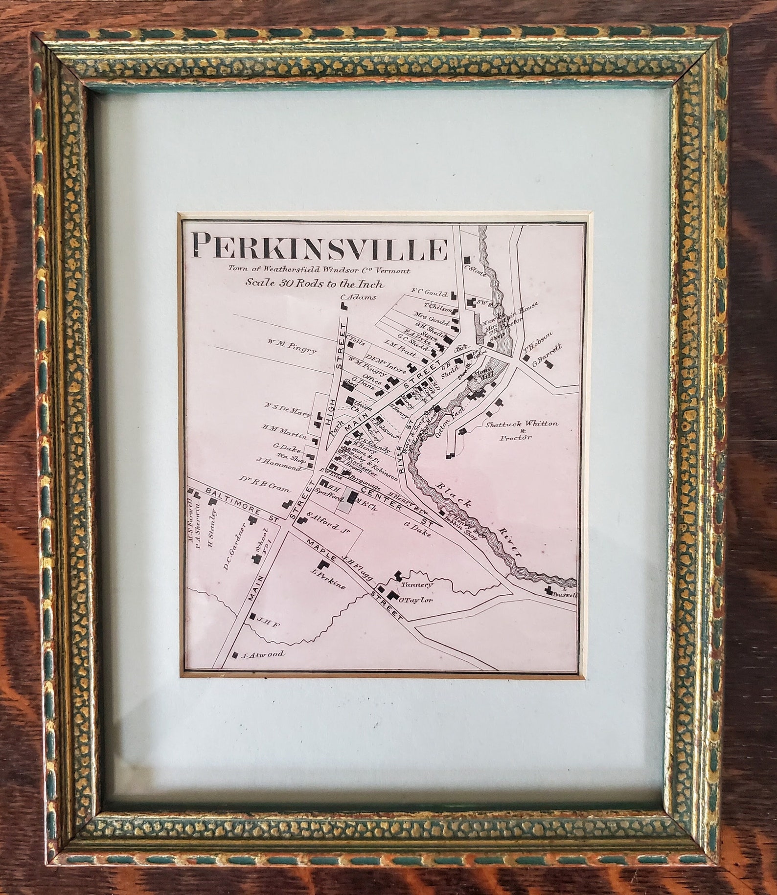 Antique 1800s Framed Map Of Perkinsville Vermont Etsy
