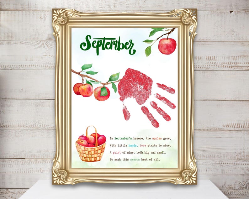 September Handprint Craft Printable, Fall Handprint Craft, Kids Apple ...