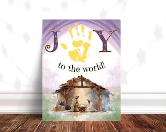 Joy to the World Kerst handafdruk ambacht, kerststal handafdruk kunst, winter handafdruk kunst, zondagsschool ambachten, handafdruk kerst