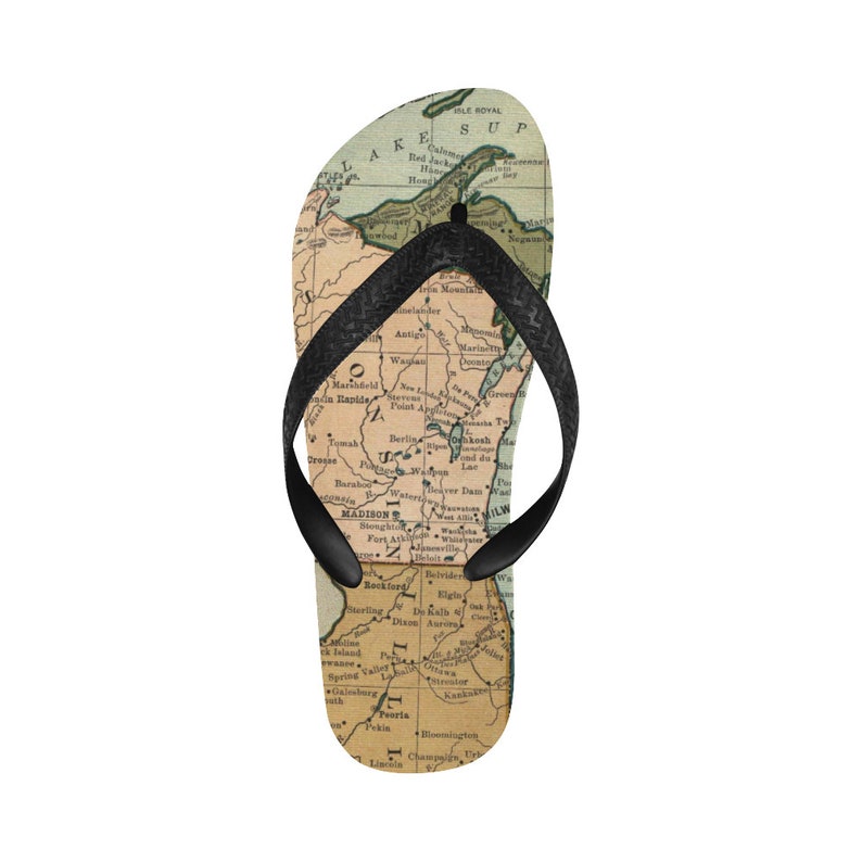 Michigan Map Flip Flops Sandals Vintage Michigan Map Camping Geography Great Lakes Map Detroit Gifts Petoskey Lake Huron