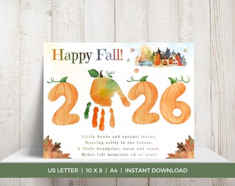 2026 Fall Handprint Art Craft, Fall Handprint Craft, Pumpkin Handprint Printable, Fall Toddler Art, Handprint Poem, Autumn Footprint Art