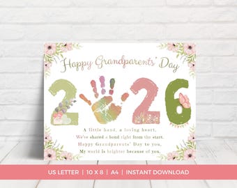 Grandparents' Day Poem Handprint Craft, 2026 Handprint Art, Handprint Gift, Grandma Present, Grandparents Gift Ideas, Grandparents Day Craft
