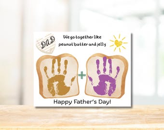 Manualidad imprimible para el Día del Padre con huella de mano de PBJ para niños, mantequilla de maní y mermelada, manualidad para el Día del Padre, regalo de recuerdo para papá, manualidad con huella de mano de papá