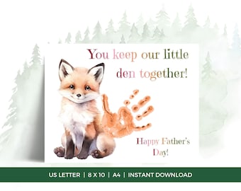 Father's Day Handprint Craft, Fox Footprint Art, Happy Father's Day Artwork, Handprint Craft Dad, DIY Father's Day, Woodland Animal Print