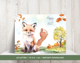 Fall Handprint Craft, Fox Handprint Art, Autumn Baby Footprint Art, Woodland Animal Handprint Printable, Red Fox Tail, Woodland Creatures