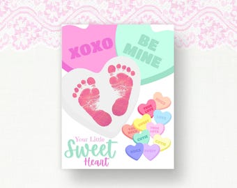 Valentine Footprint, Valentine's Day Handprint Art, Valentine's Handprint Craft, Baby Valentine Craft, Handprint Valentines, First Valentine
