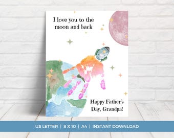 Grandpa Father's Day Handprint Craft, I Love You to the Moon and Back Handprint Art, Craft for Grandpa, Grandpa Handprint, DIY Father's Day