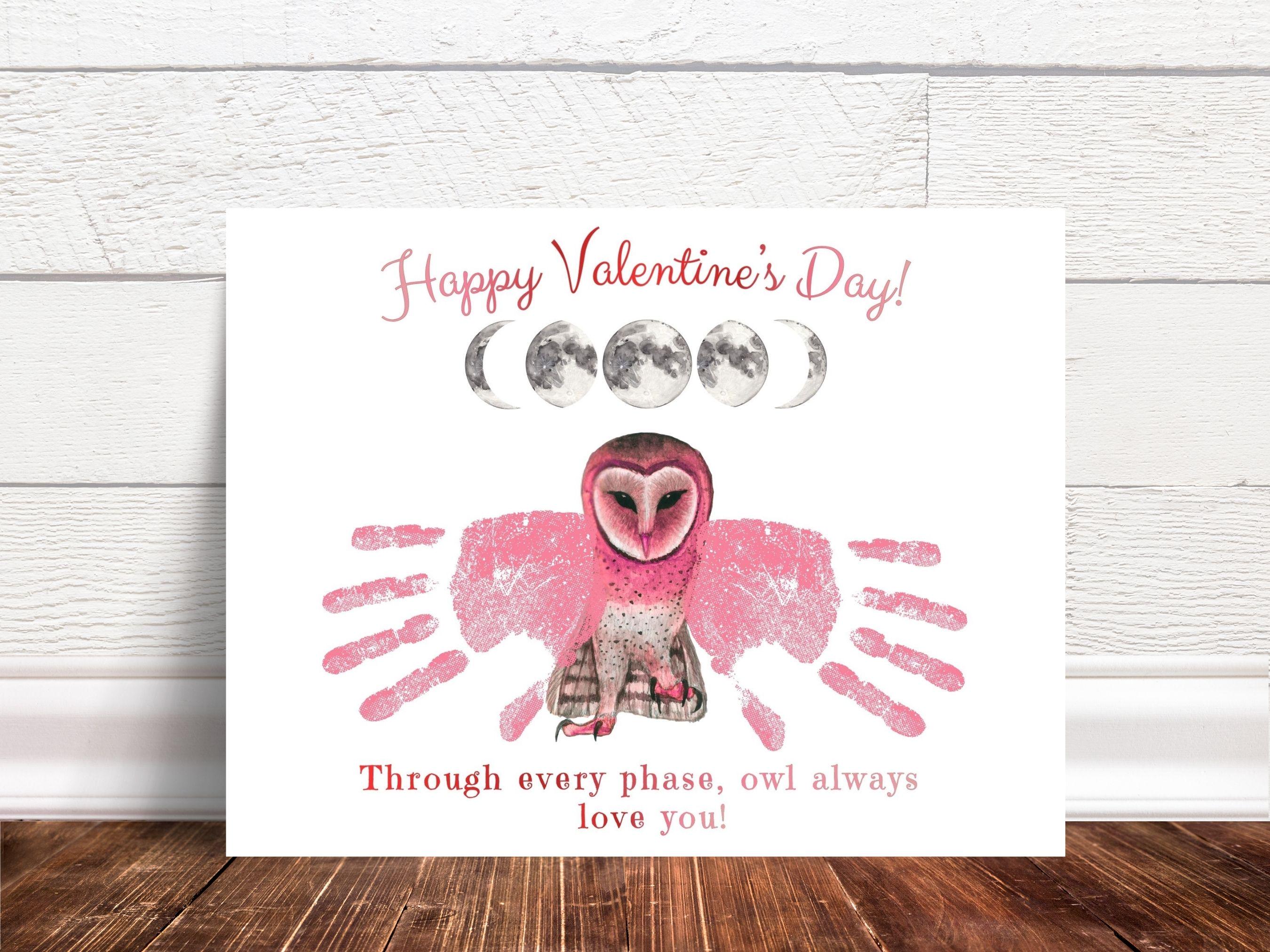 43 Must-Make February Crafts for Kids for Beating Boredom 3 Valentine's Day Handprint Craft, Owl Moonphase Valentine Handprint…