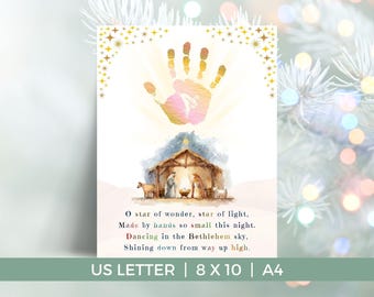 Christmas Nativity Handprint Craft, Christmas Handprint Art, Christian Printable, Star of Bethlehem, Sunday School Craft, Handprint Poem
