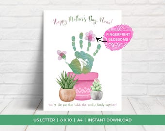 Mother's Day Nana Handprint Craft, Handprint Flowers Mother's Day Gift, Cactus Handprint Art, Fingerprint Art, Mother's Day Presents, DIY