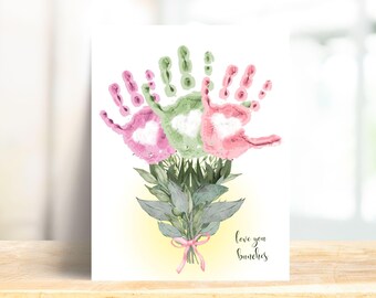 Mother's Day Handprint Craft from Kids, Mother's Handprint, Mother's Day Handprint Art, Family Bouquet, Grandma Handprint, Mom Handprint