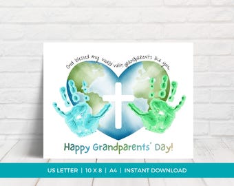 Grandparents' Day Handprint Craft, Christian Earth Handprint Art, Grandma Present, Grandpa DIY Gift, Sunday School Craft, Toddler Curriculum