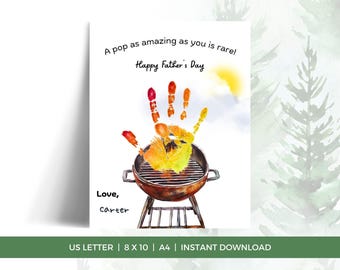 Pop Father's Day Handprint Craft, BBQ Grill  Custom Handprint Art, Craft for Grandpa, Grandpa Handprint, Camping Printable, Grandpa DIY Gift