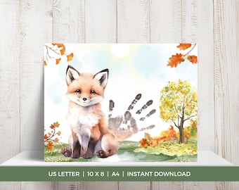 Fall Handprint Craft, Fox Handprint Art, Autumn Baby Footprint Art, Woodland Animal Handprint Printable, Red Fox Tail, Woodland Creatures