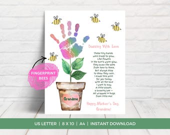 Grandma Mother's Day Printable, Mother's Day Handprint Craft, Mother's Day Poem, Fingerprint Art, DIY Gift for Grandma, Grandma Present