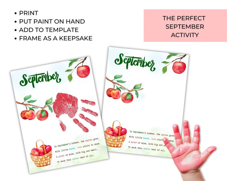 September Handprint Craft Printable, Fall Handprint Craft, Kids Apple ...