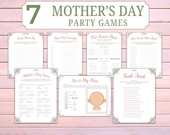 Printable Mother's Day Game Bundle, 7 Games, Think Quick, Word Scramble, Trivia, Mother's Day Activity, Mother's Day Brunch, A-Z Race
