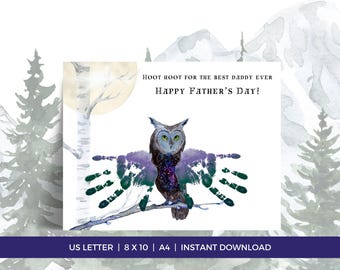 Happy Father's Day Handprint Craft, Owl Wings Handprint Art, Printable DIY Father's Day Craft, Handprint Craft Dad, Father's Day Presents