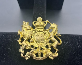 Emblema in metallo dell'Inghilterra, tono oro, "God Save Our Queen" 3" Regno Unito Britannico