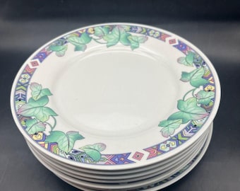 Platos de ensalada de cerámica Pasadena con borde de los años 80 - Highway Vintage 7.5