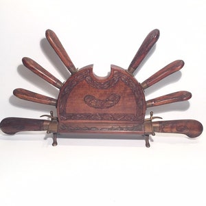 Vintage Teak Wood and Brass Knive Set
