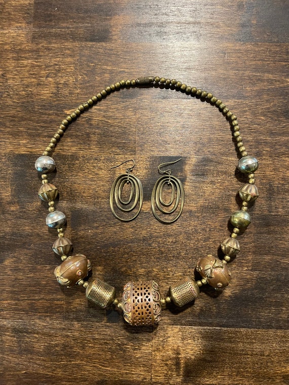 Vintage Copper Necklace and Earrings Set Etsy