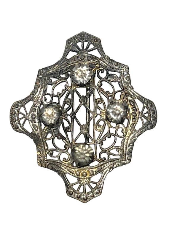 Antique C-Clasp Rhinestone Filagree Brooch