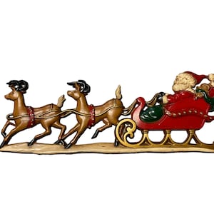 Vintage Cast Aluminum Santa Sleigh Wall Hanger