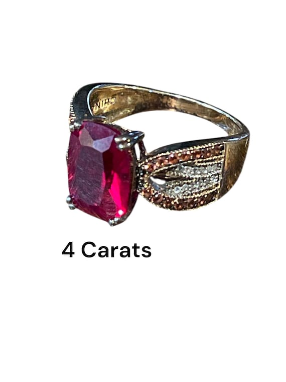 Large Synthetic Ruby Ring | 4 Carat Ruby | Sterli… - image 1