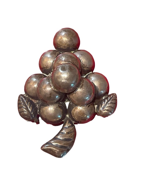 Vintage 1940s Sterling Grape Cluster Brooch - image 1