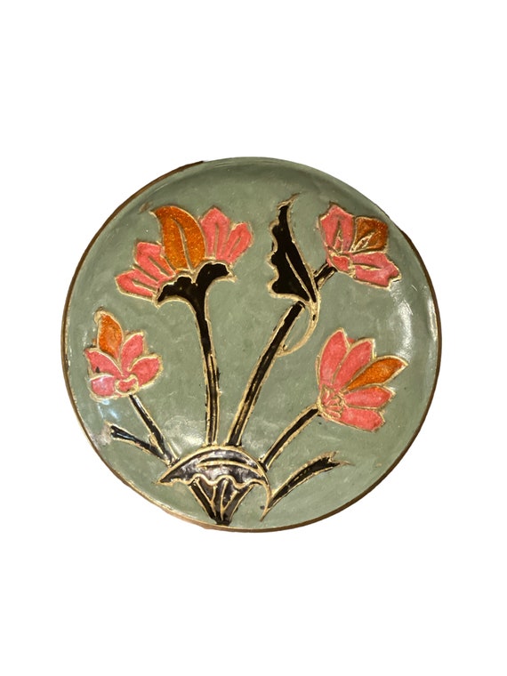 Enameled Brass Floral Trinket Box