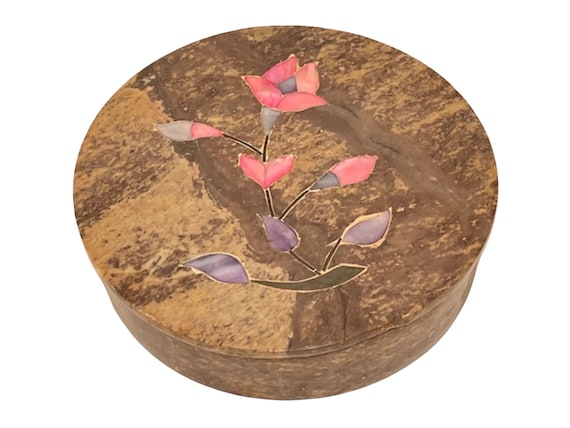 Marble Trinket Box, Vintage Marble Trinket Box, Vintage Floral Marble Trinket Box, Floral Marble Trinket Box,