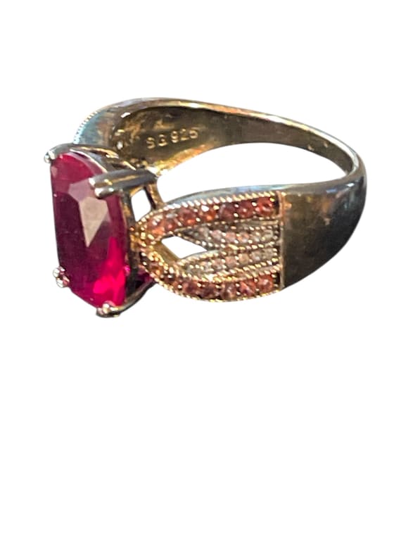 Large Synthetic Ruby Ring | 4 Carat Ruby | Sterli… - image 2