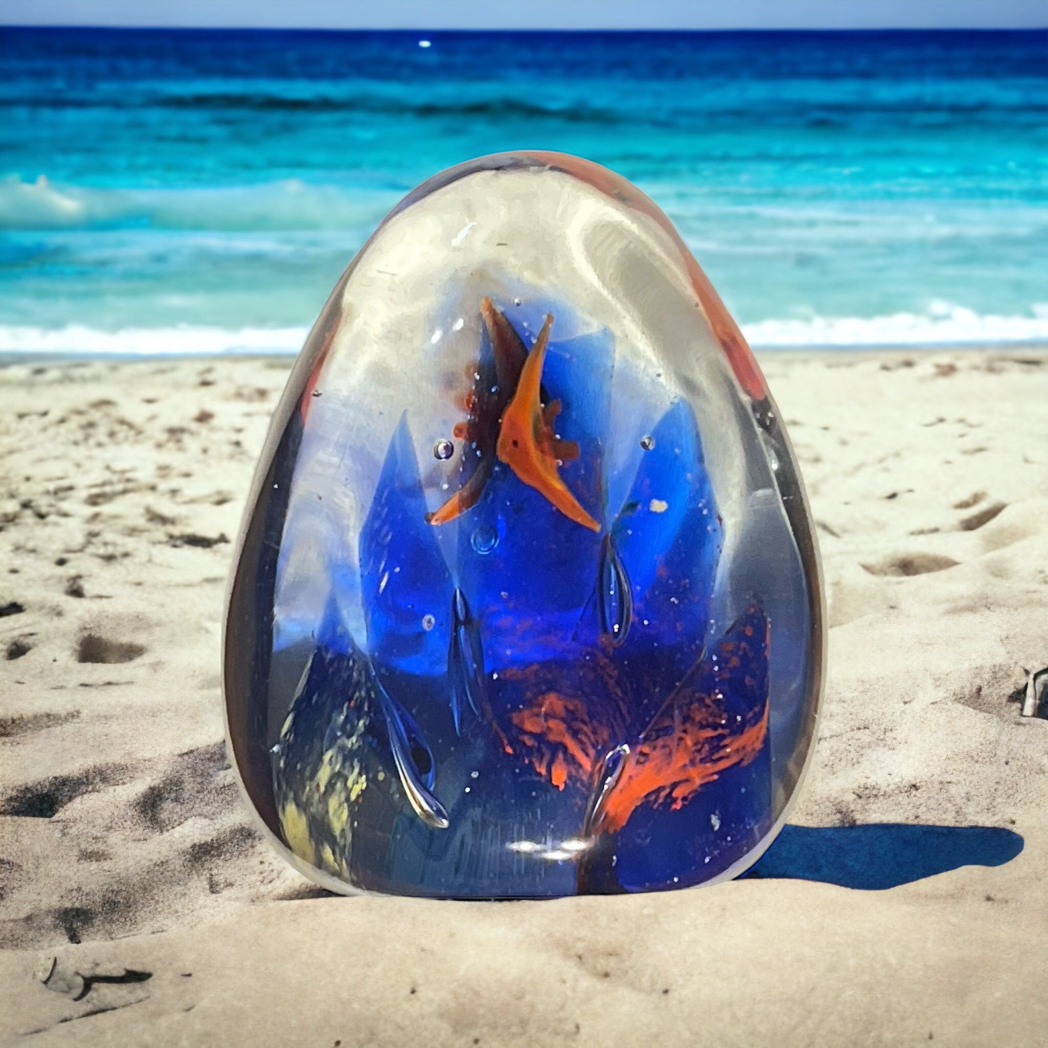Blue Coral Red Fish Paperweight