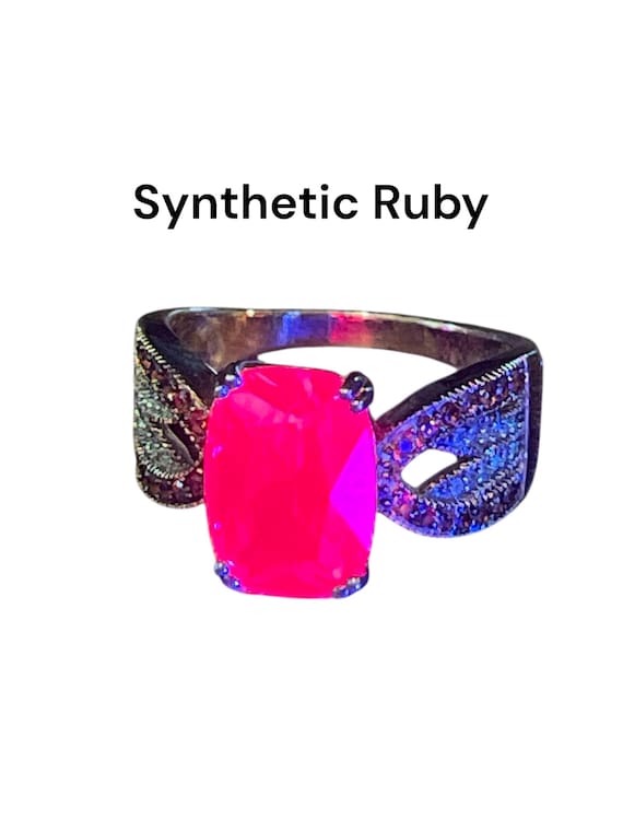 Large Synthetic Ruby Ring | 4 Carat Ruby | Sterli… - image 4