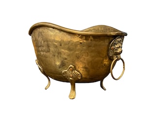 Vintage Hammered Brass Lion Head Pot