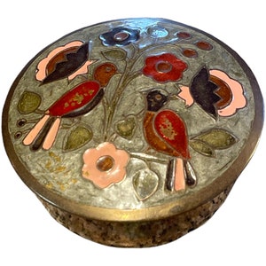 Vintage Enameled Brass Trinket Box