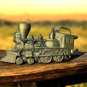 Vintage 1978 Solid Brass Train Belt Buckle – Locomotive Steam Engine by Gaylord Buckles – Railroad Collectible