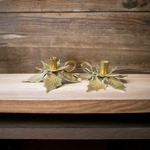 Brass Holly Leaf Candle Holders