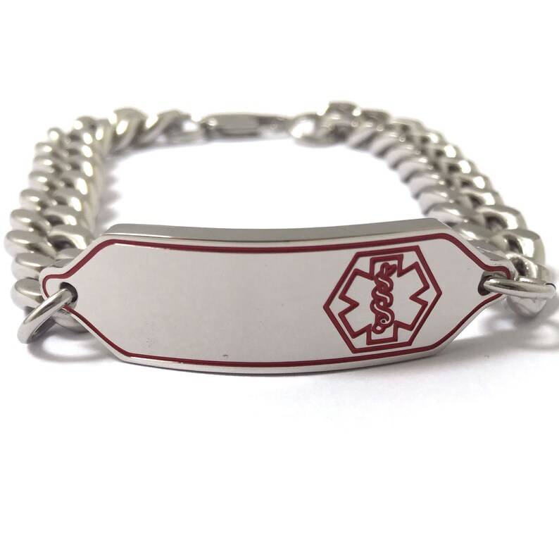 Red Medic Alert Bracelet Allergies Alert ID Bracelet Medical Etsy