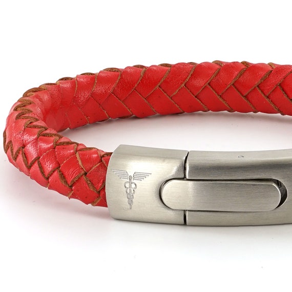 red medical alert bracelet