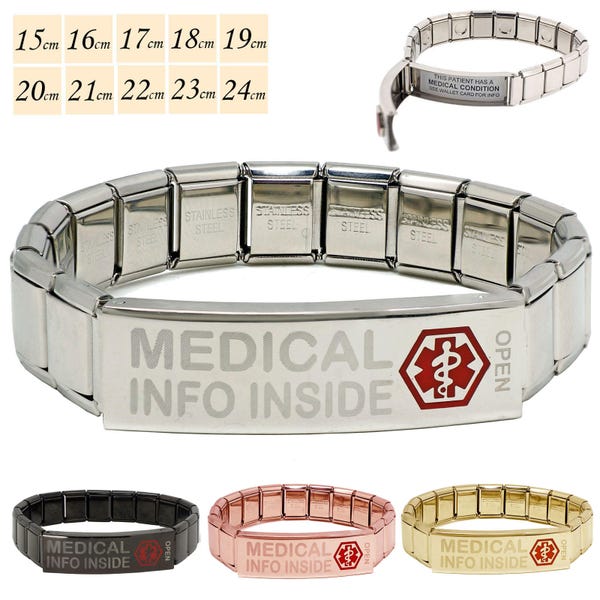 Medical ID Bracelets, Personalized Labels, Hidden information, Up to 200 Letters, SOS Stretch Bracelet, Easy on and Off, Waterproof Labels