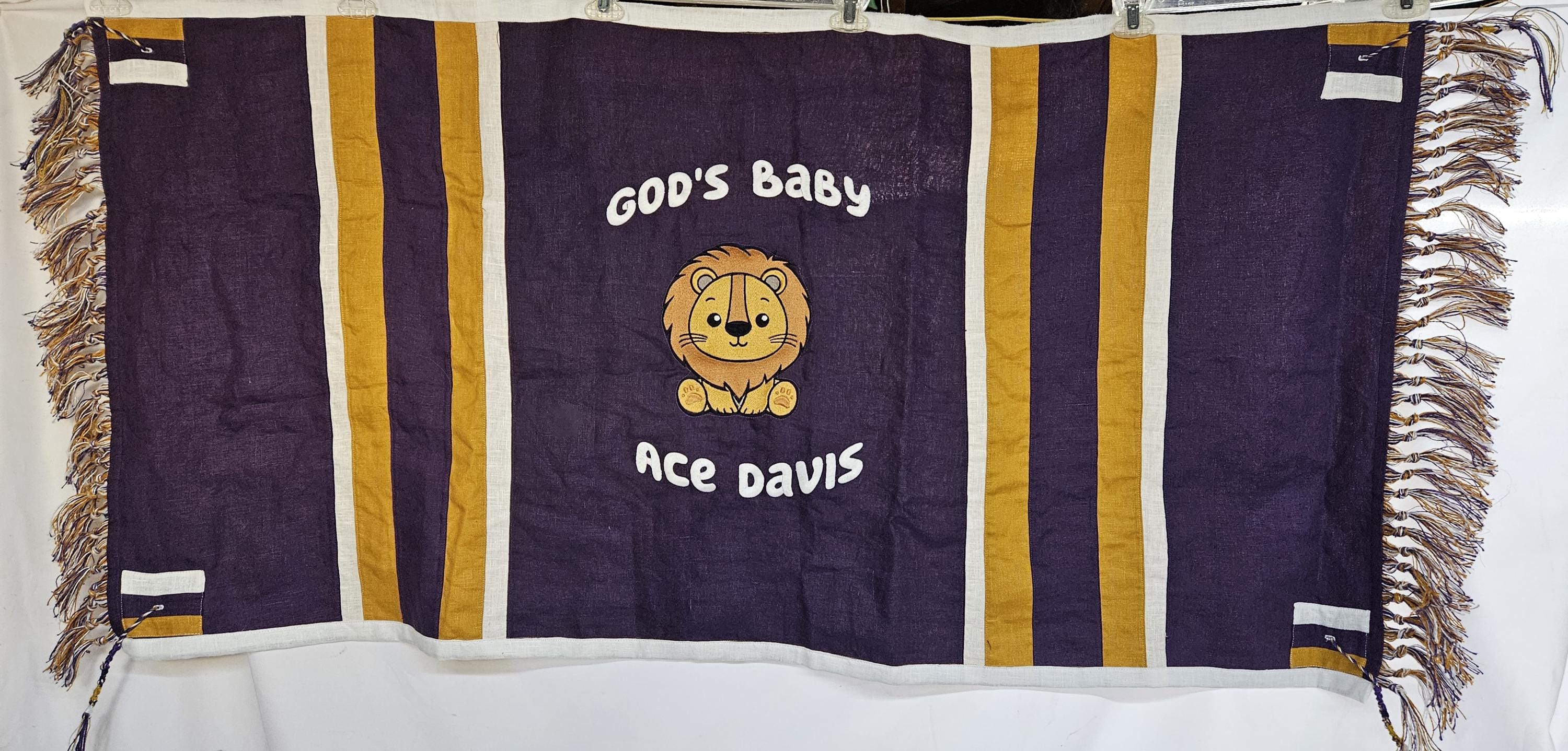 Personalized Baby Linen Blanket Tallit Hebrew Name, Fringe & Tzitzit