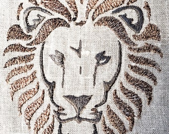 ライオンヘッド 3色刺繍ファイル デジタルダウンロード 4インチ x 5インチ