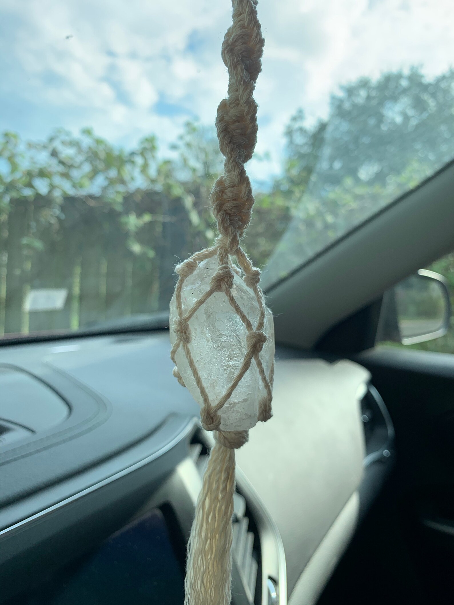 Clear Quartz Car Charm Crystal Car Charms Quartz Macrame Etsy