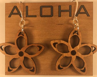 Custom Designed Artisan Made Aloha Hawaiian Flower Plumeria Star Floral Earrings - Perfect Christmas Gift