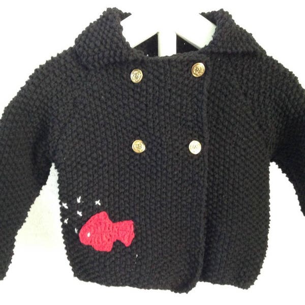 Cardigan noir et son poisson rouge T: 6 mois