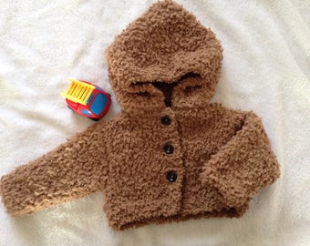 Baby brown jacket, baby long sleeve vest, Hand knitted, Boy brown vest, Baby jacket 3/6 months, Birth gift,